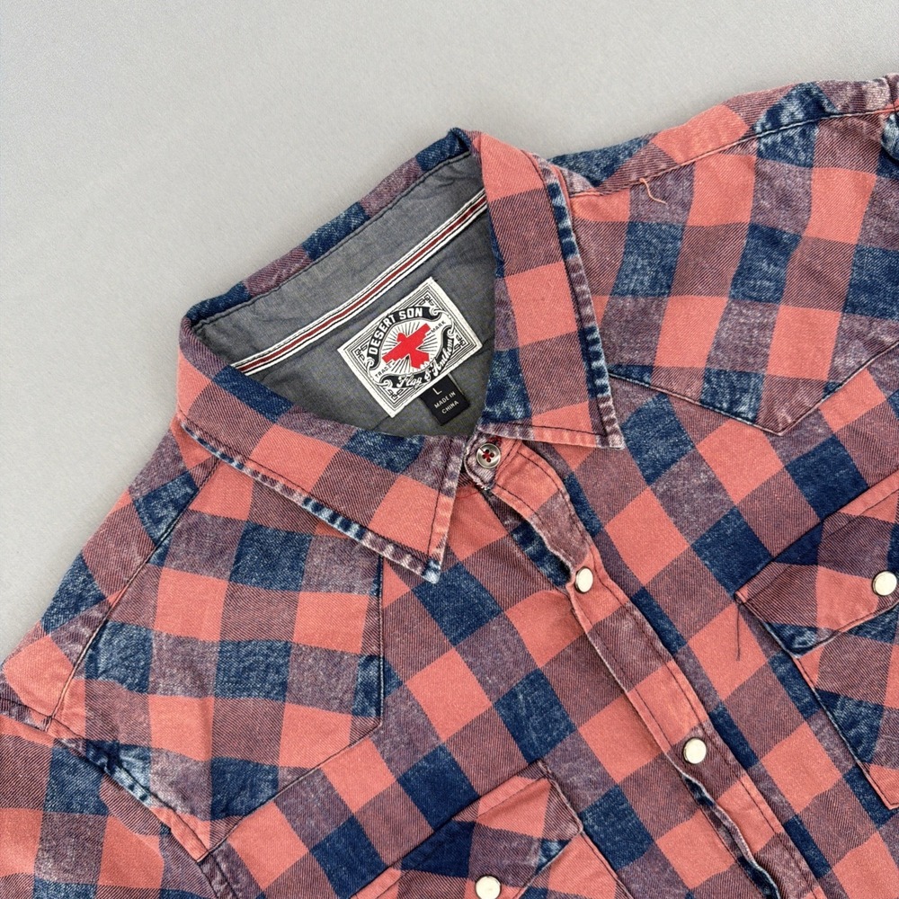 Desert Son Mens L Buffalo Plaid Western Shirt Pearl Snap Cowboy Ranchwear